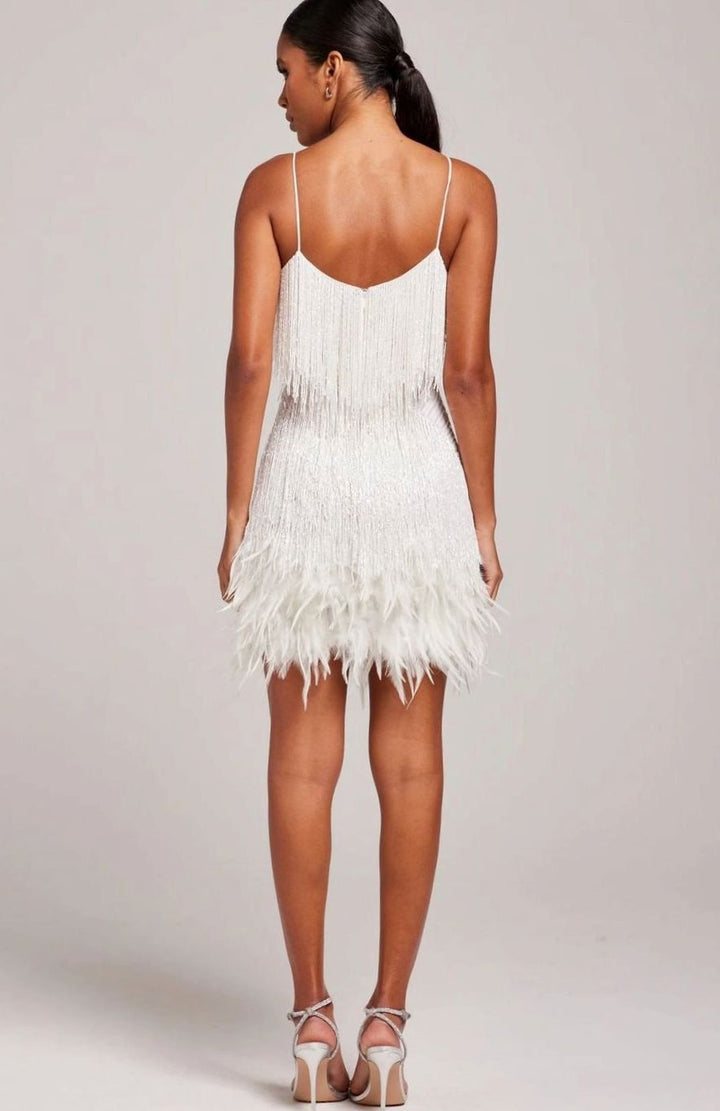 Beatrice | Beaded Fringe Feather-Trim Mini Party Dress