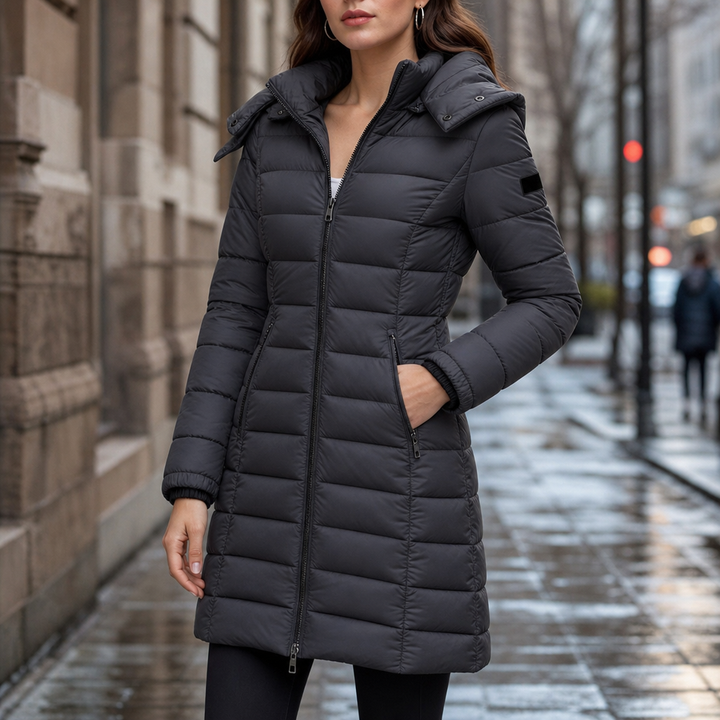 Bella | Waist-Fitted Mid-Length Hooded Puffer Jacket