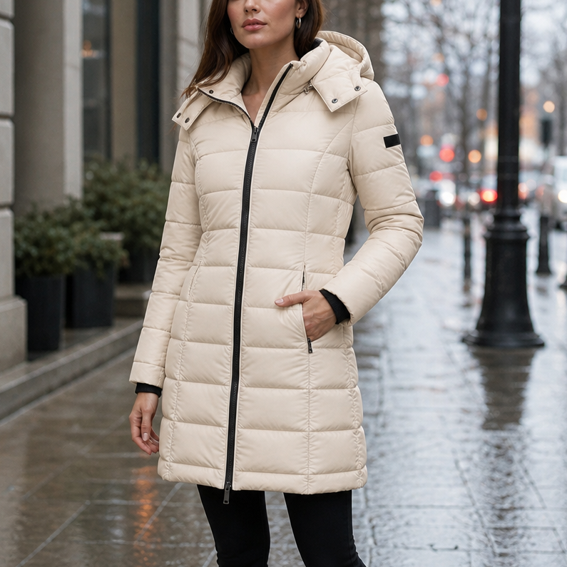 Bella | Waist-Fitted Mid-Length Hooded Puffer Jacket
