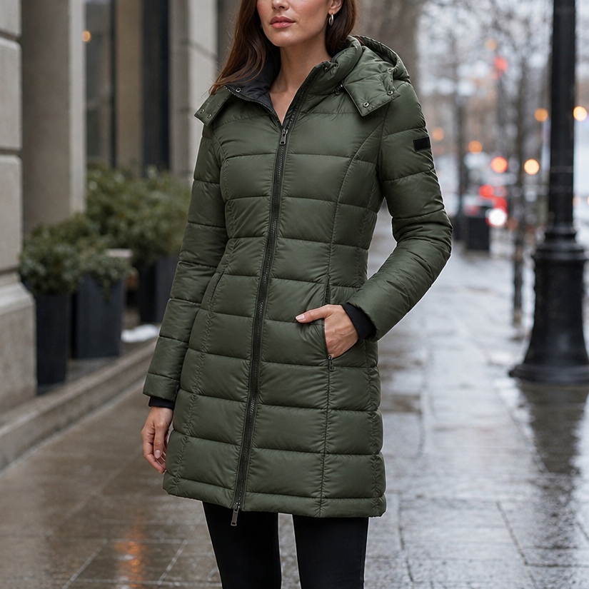 Bella | Waist-Fitted Mid-Length Hooded Puffer Jacket