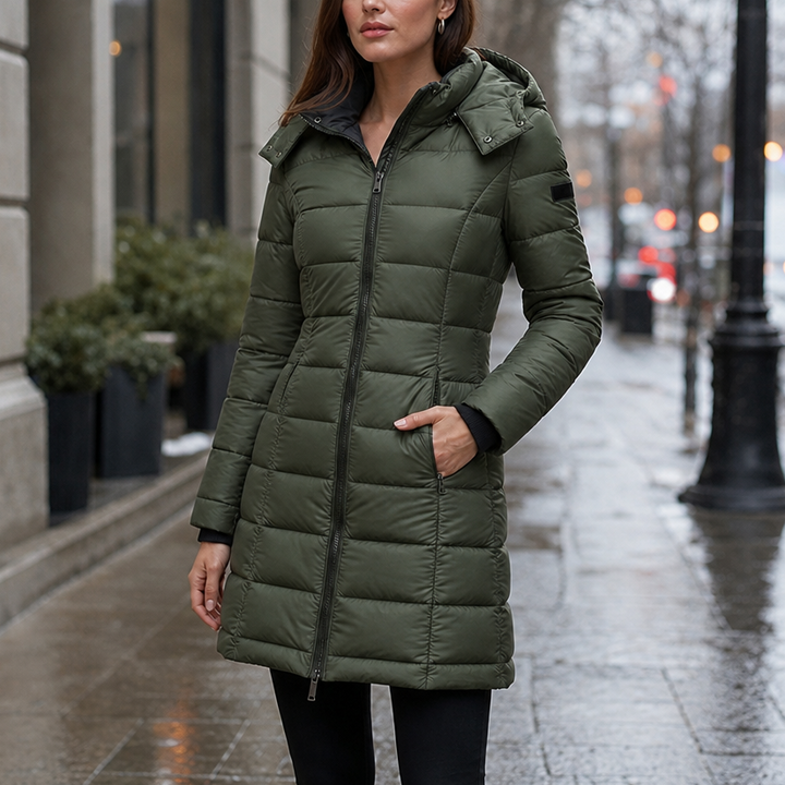 Bella | Waist-Fitted Mid-Length Hooded Puffer Jacket