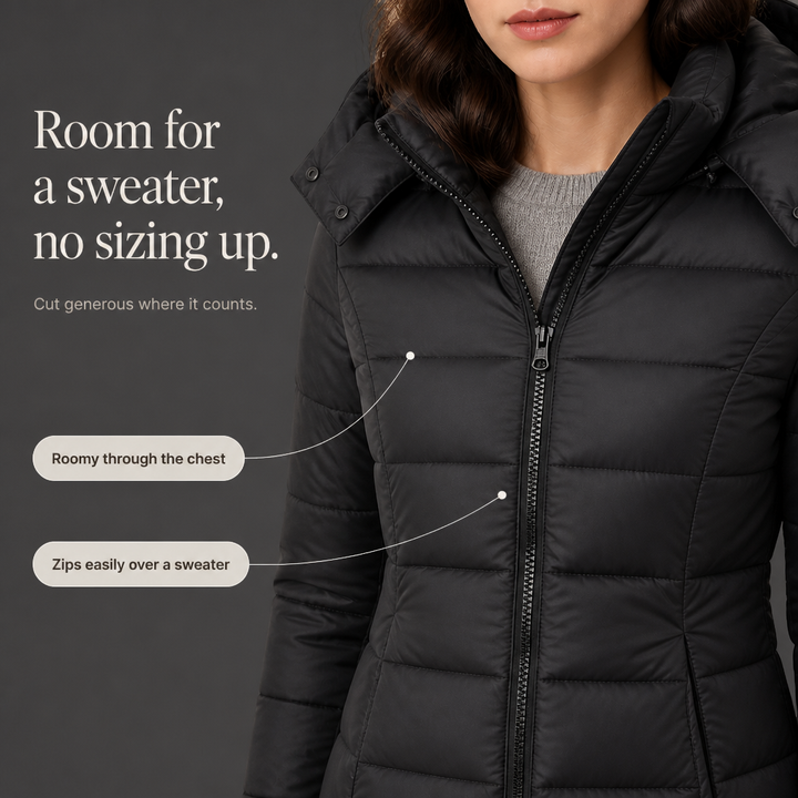 Bella | Waist-Fitted Mid-Length Hooded Puffer Jacket