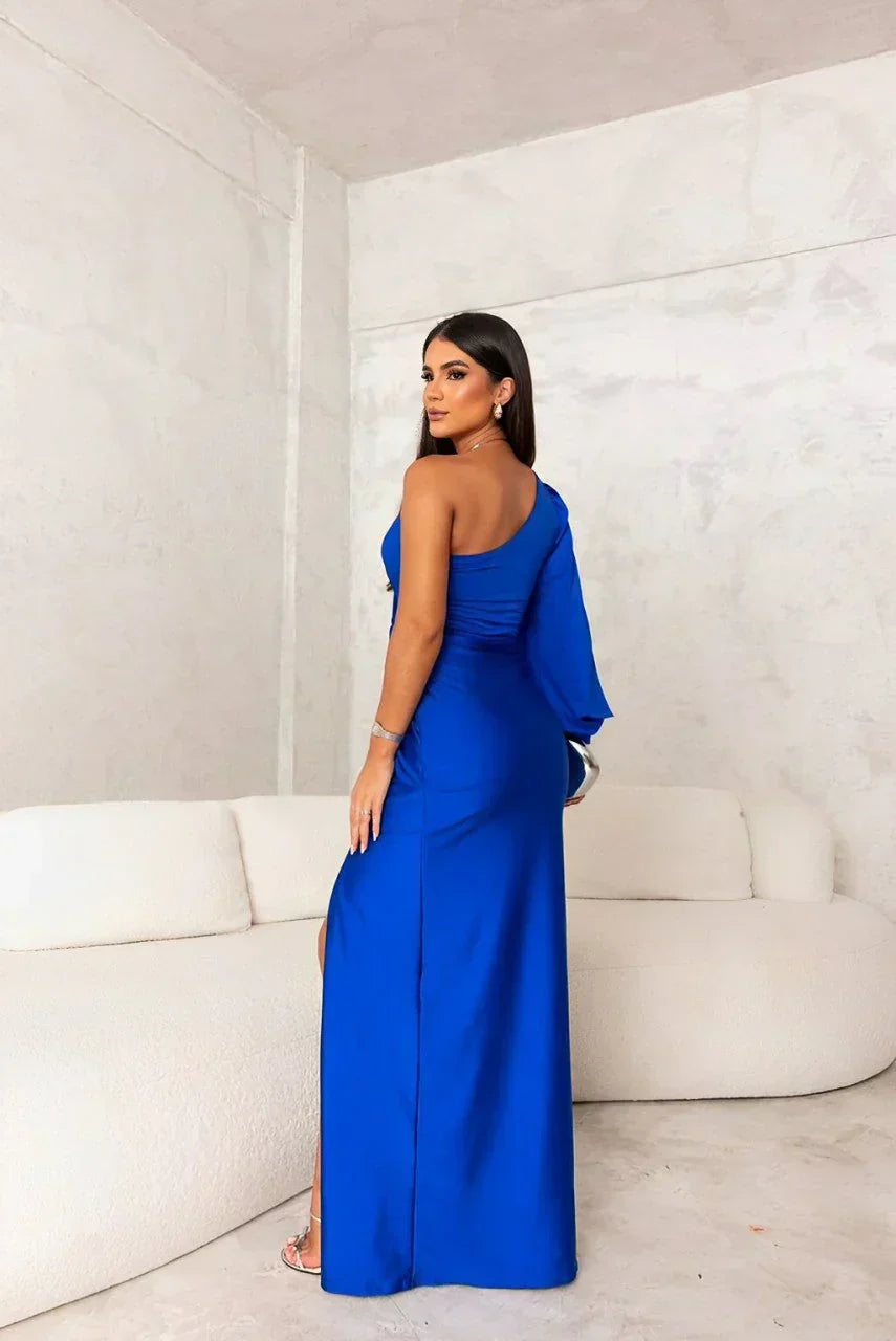 Helen | One-Shoulder Sheer-Sleeve Wedding Guest Dress for Fall