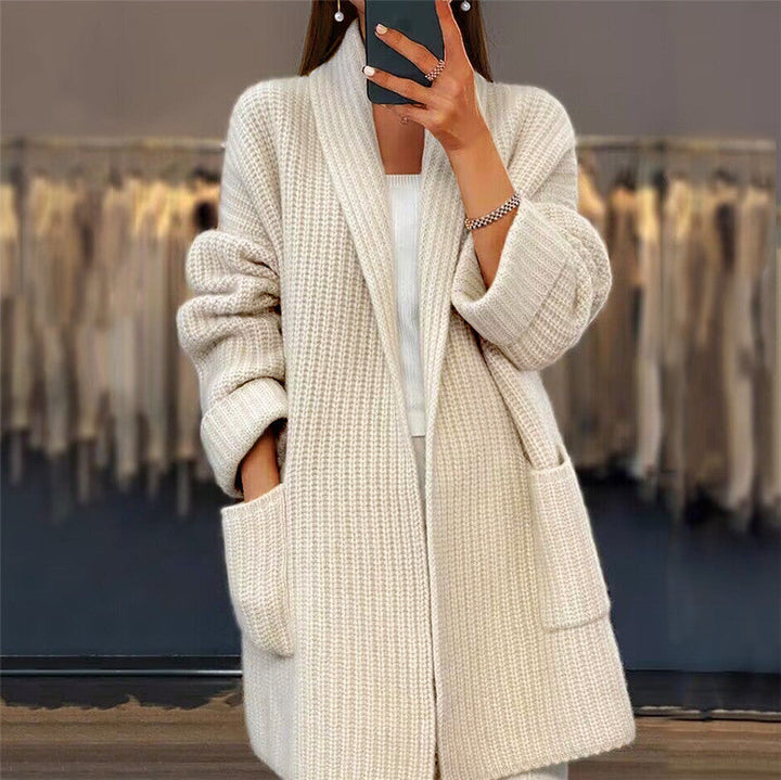 Hilary | Shawl-Collar Patch-Pocket Longline Cardigan