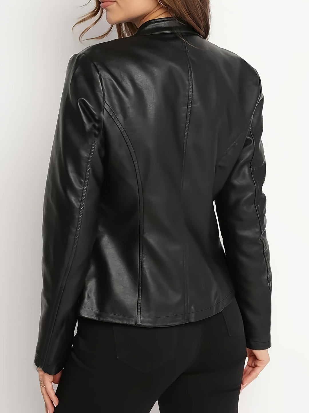 Rachel | Stand-Collar Faux-Leather Moto Jacket