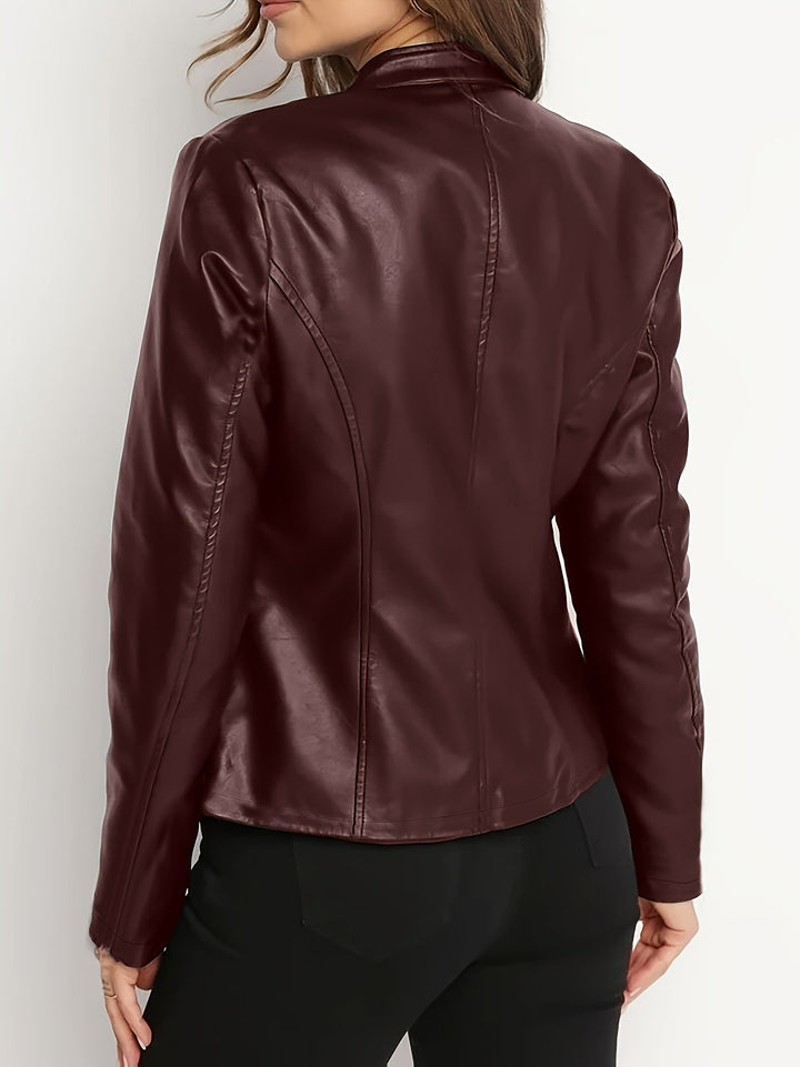 Rachel | Stand-Collar Faux-Leather Moto Jacket