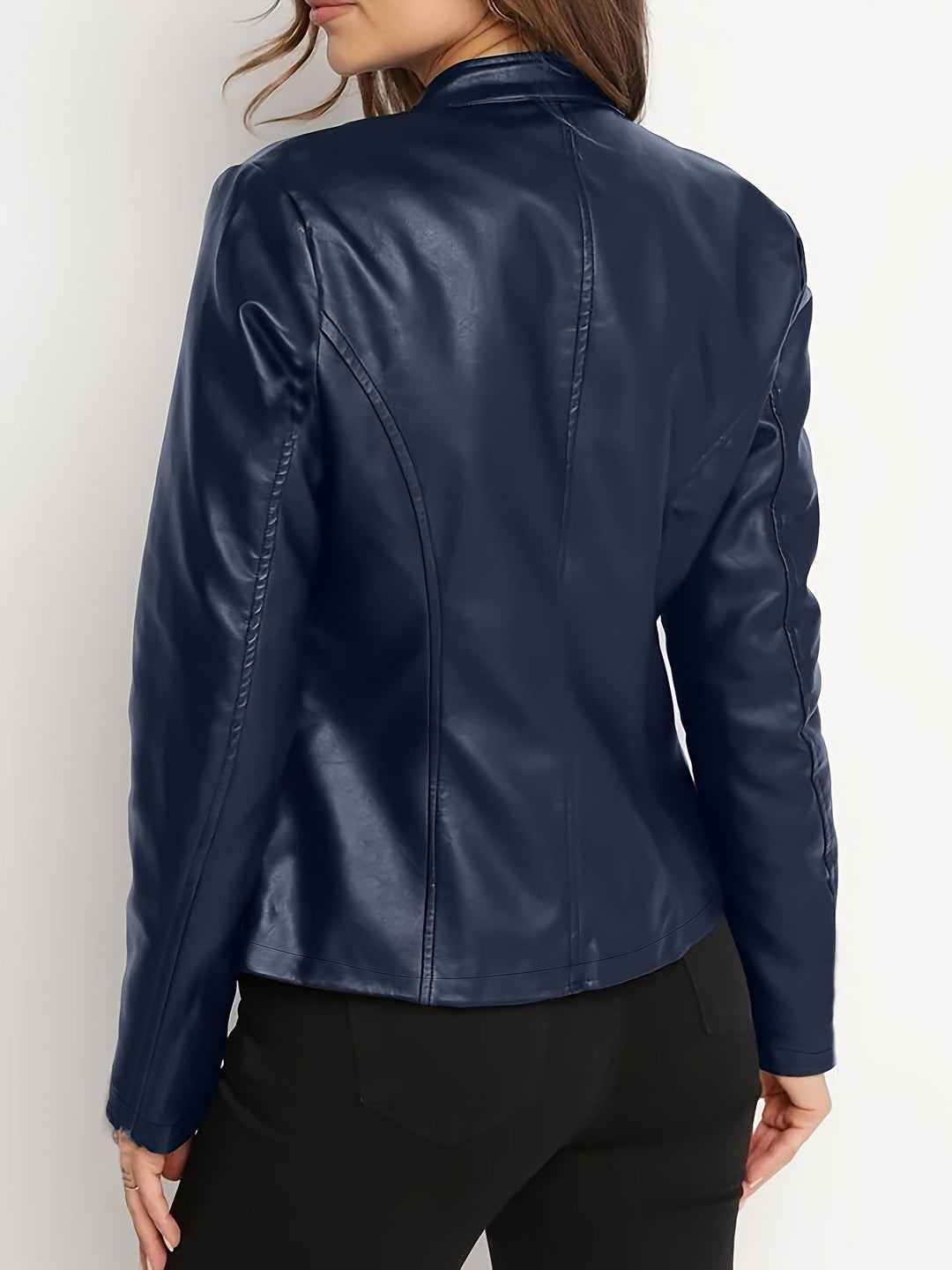 Rachel | Stand-Collar Faux-Leather Moto Jacket