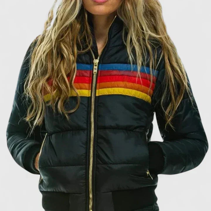 Callie | Retro Rainbow-Stripe Puffer Jacket