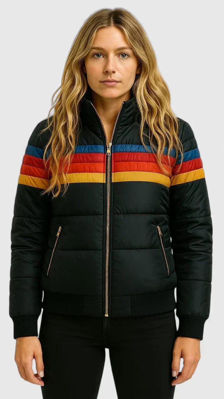 Callie | Retro Rainbow-Stripe Puffer Jacket