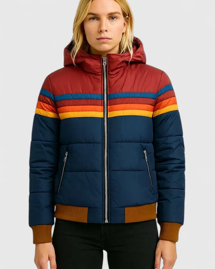 Callie | Retro Rainbow-Stripe Puffer Jacket