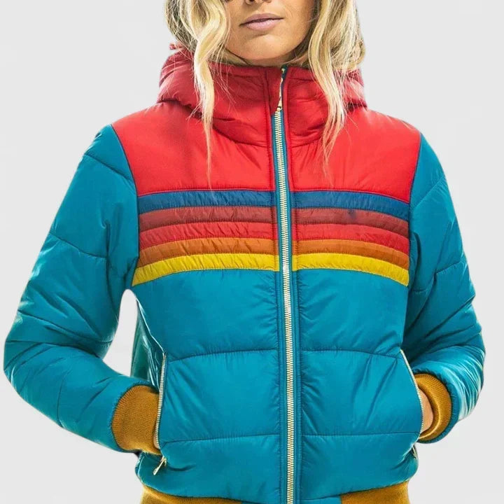 Callie | Retro Rainbow-Stripe Puffer Jacket