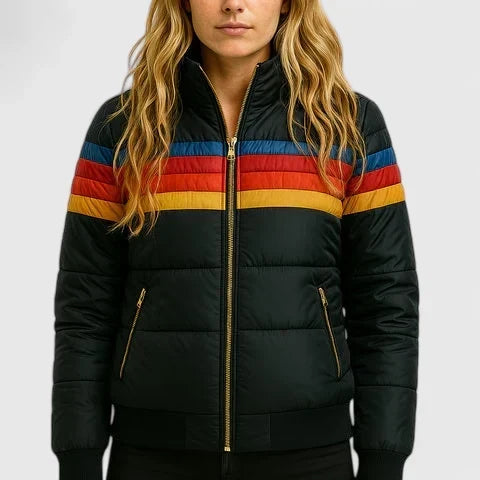 Callie | Retro Rainbow-Stripe Puffer Jacket