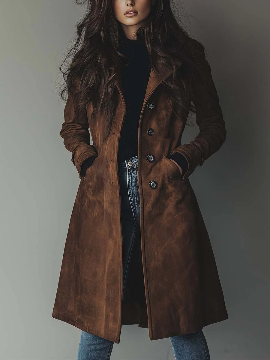 Kristen | Suede-Look Double-Breasted Trench Coat