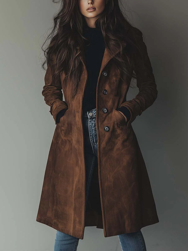 Kristen | Suede-Look Double-Breasted Trench Coat