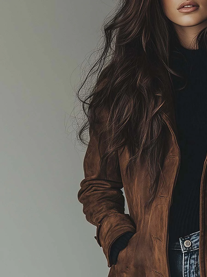 Kristen | Suede-Look Double-Breasted Trench Coat