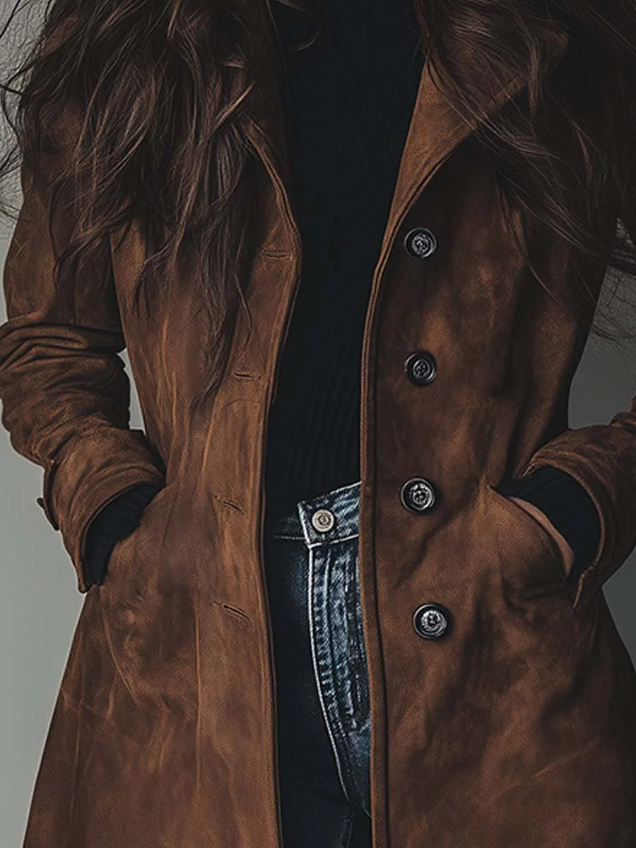 Kristen | Suede-Look Double-Breasted Trench Coat