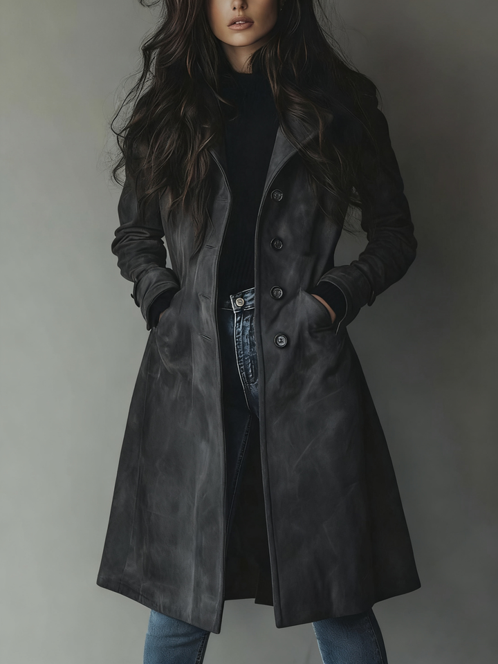 Kristen | Suede-Look Double-Breasted Trench Coat