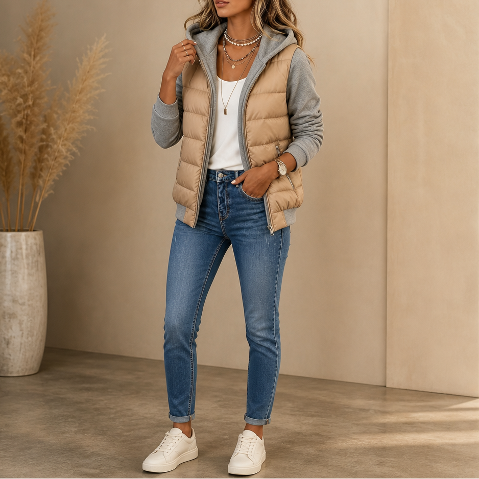 Molly | Knit-Sleeve Hooded Quilted Puffer Jacket