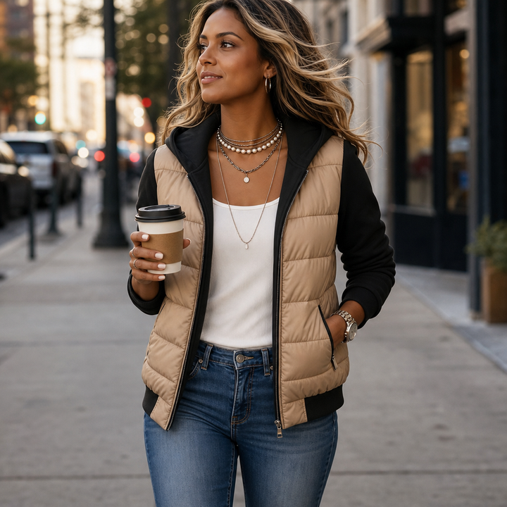 Molly | Knit-Sleeve Hooded Quilted Puffer Jacket