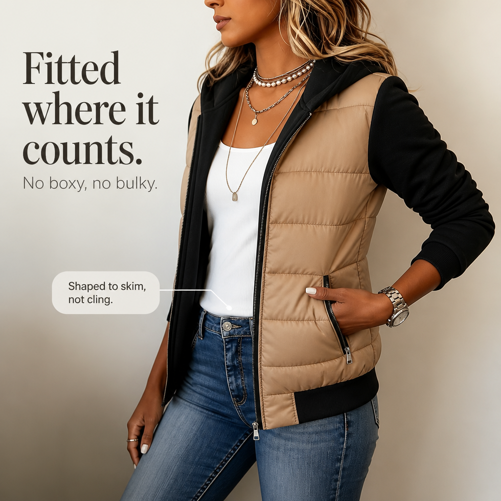 Molly | Knit-Sleeve Hooded Quilted Puffer Jacket