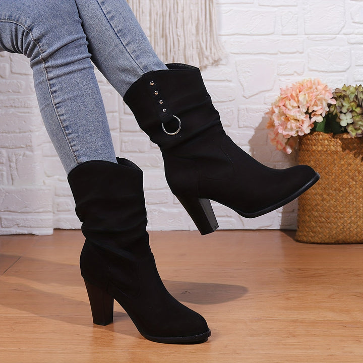 Claire | Studded Slouchy Western Mid-Calf Boots