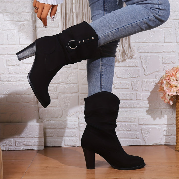 Claire | Studded Slouchy Western Mid-Calf Boots