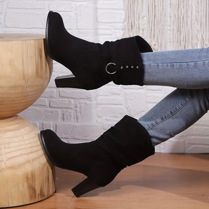 Claire | Studded Slouchy Western Mid-Calf Boots