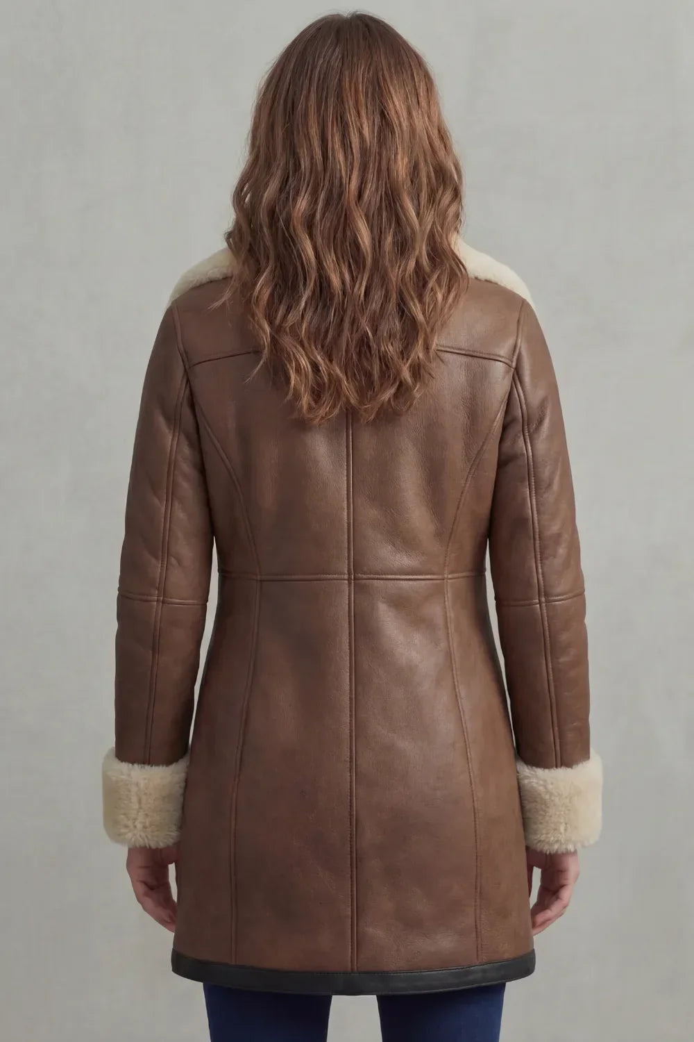 Cora | Shearling-Trim Asymmetric-Zip Leather Coat for Winter
