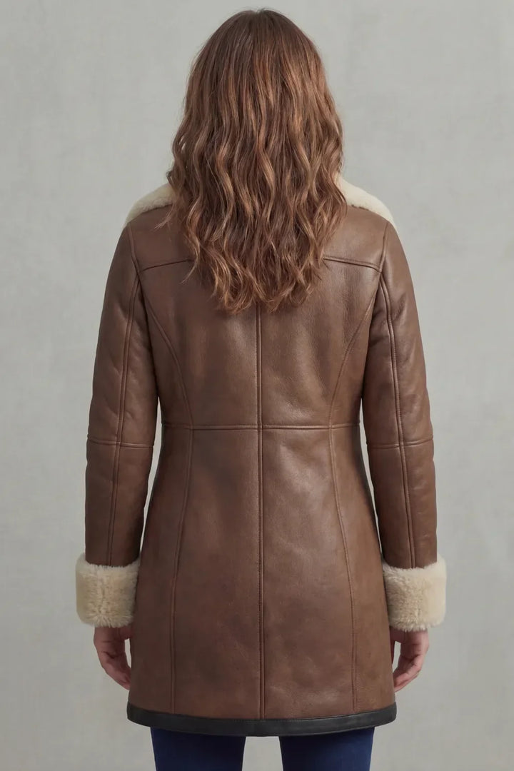 Cora | Shearling-Trim Asymmetric-Zip Leather Coat for Winter