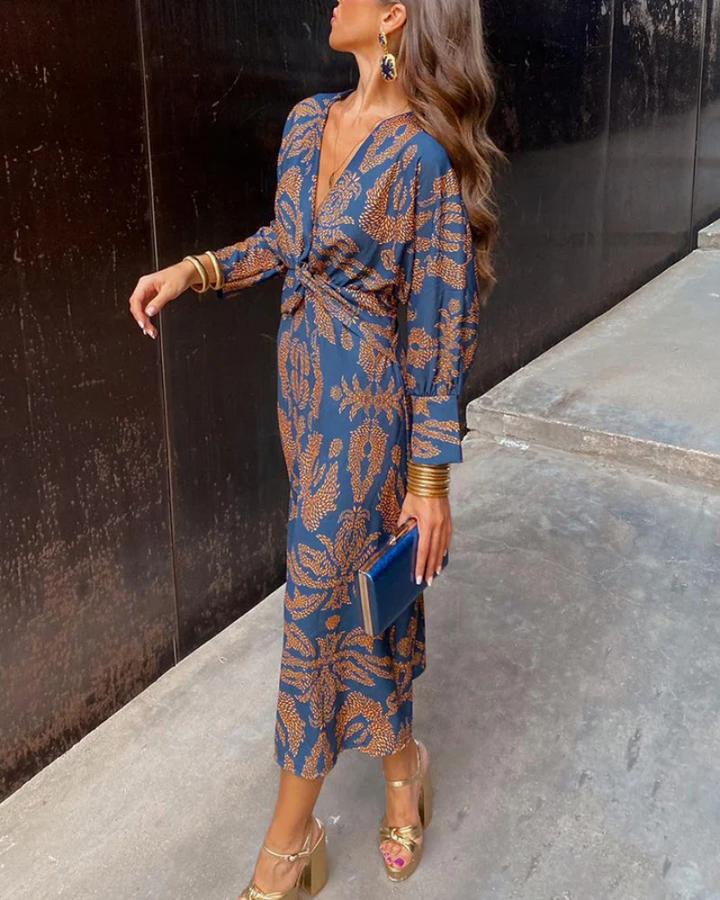 Julie | Long-Sleeve Draped Maxi Evening Dress