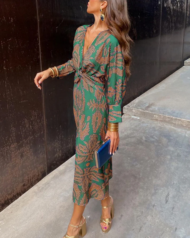 Julie | Long-Sleeve Draped Maxi Evening Dress