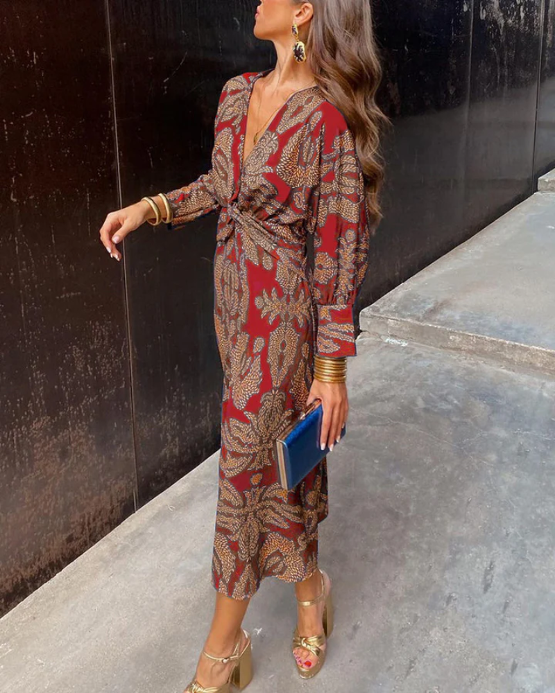 Julie | Long-Sleeve Draped Maxi Evening Dress