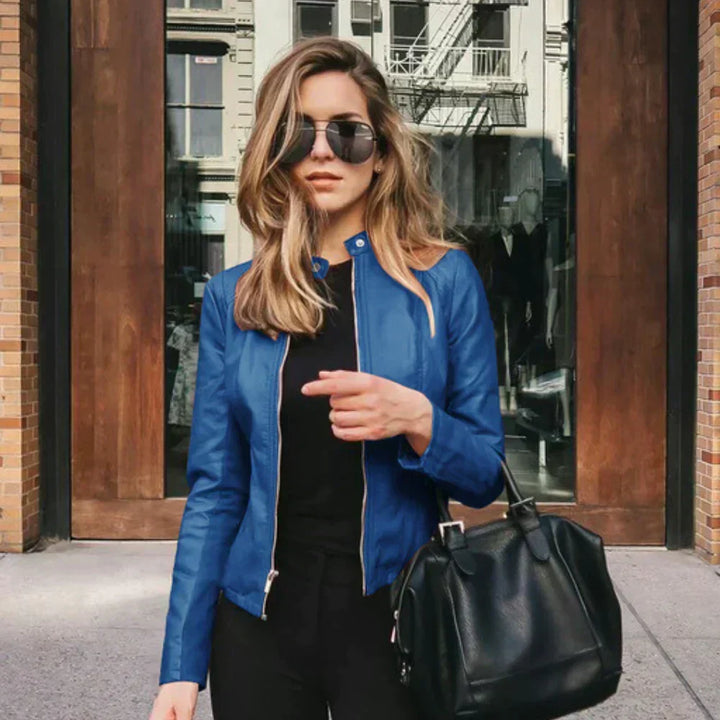 Diana | Band-Collar Slim-Fit Faux-Leather Jacket