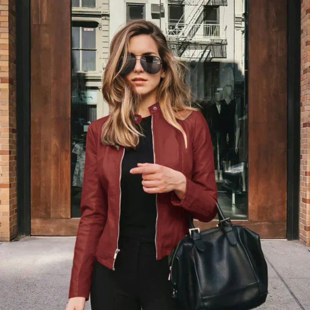 Diana | Band-Collar Slim-Fit Faux-Leather Jacket