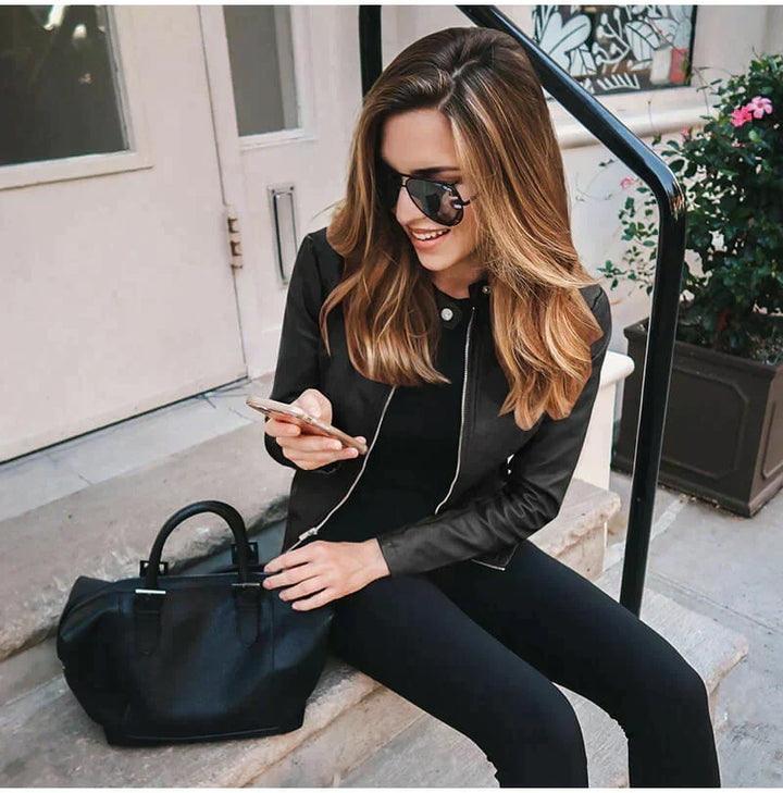 Diana | Band-Collar Slim-Fit Faux-Leather Jacket