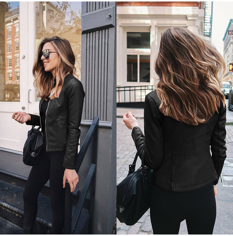 Diana | Band-Collar Slim-Fit Faux-Leather Jacket