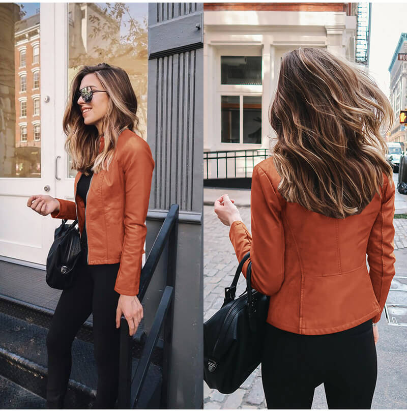 Diana | Band-Collar Slim-Fit Faux-Leather Jacket
