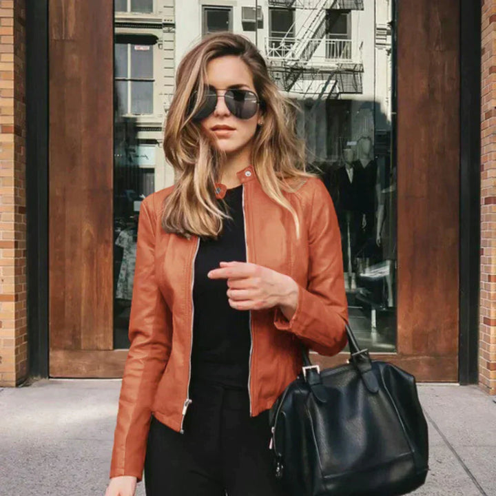 Diana | Band-Collar Slim-Fit Faux-Leather Jacket
