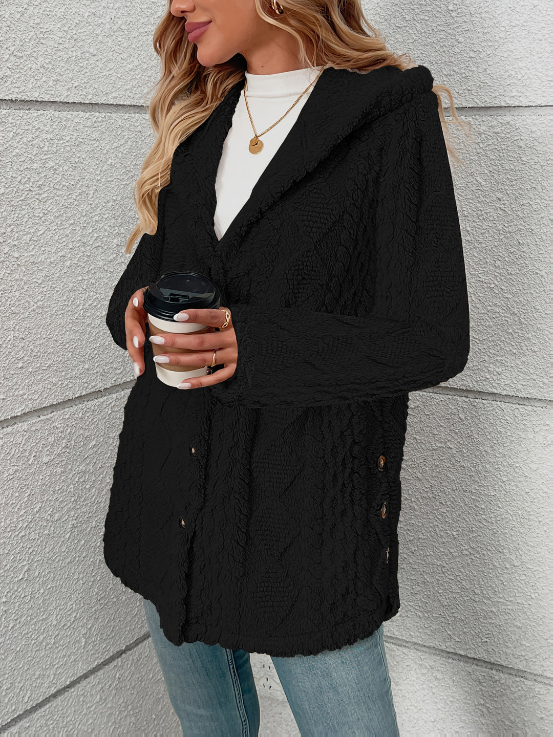 Debra | Button-Front Sherpa Coat for Winter