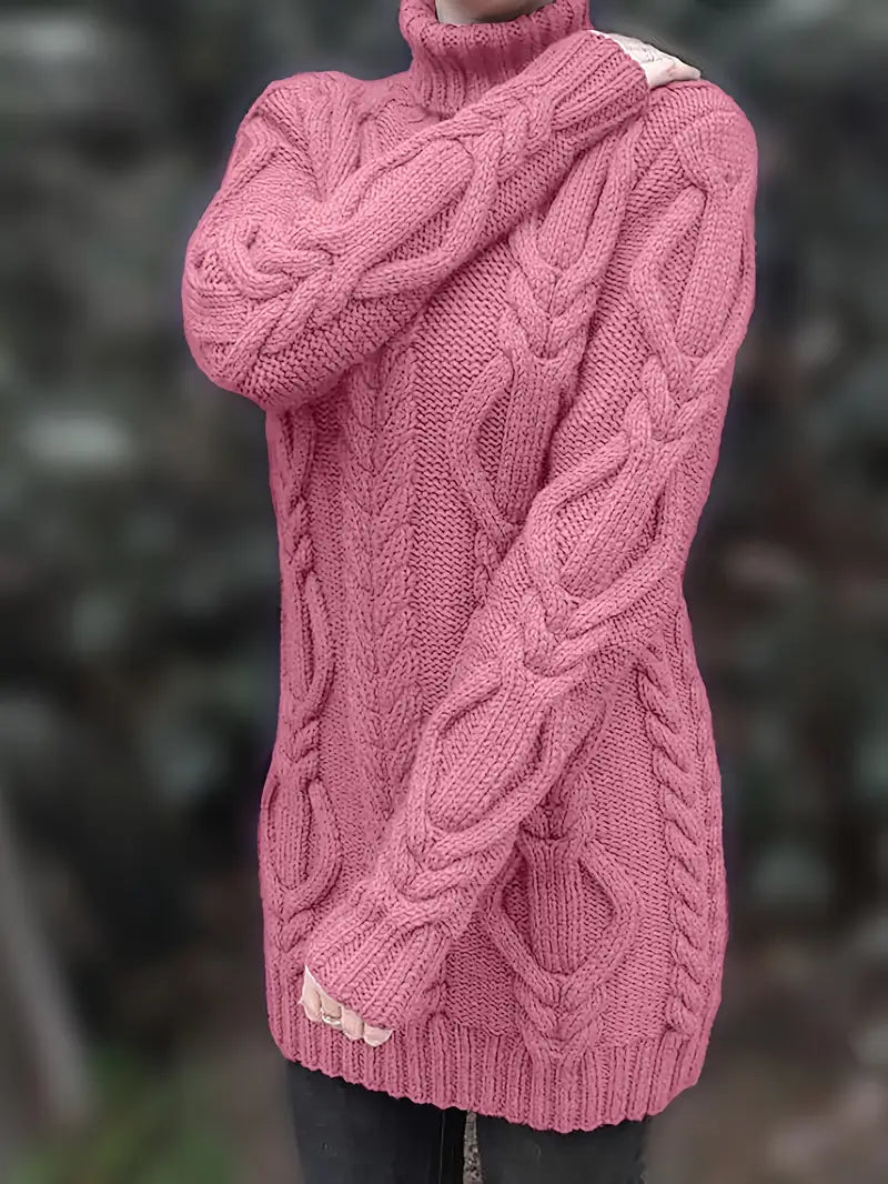 Deanna | Long Oversized Cable-Knit Turtleneck Sweater for Winter