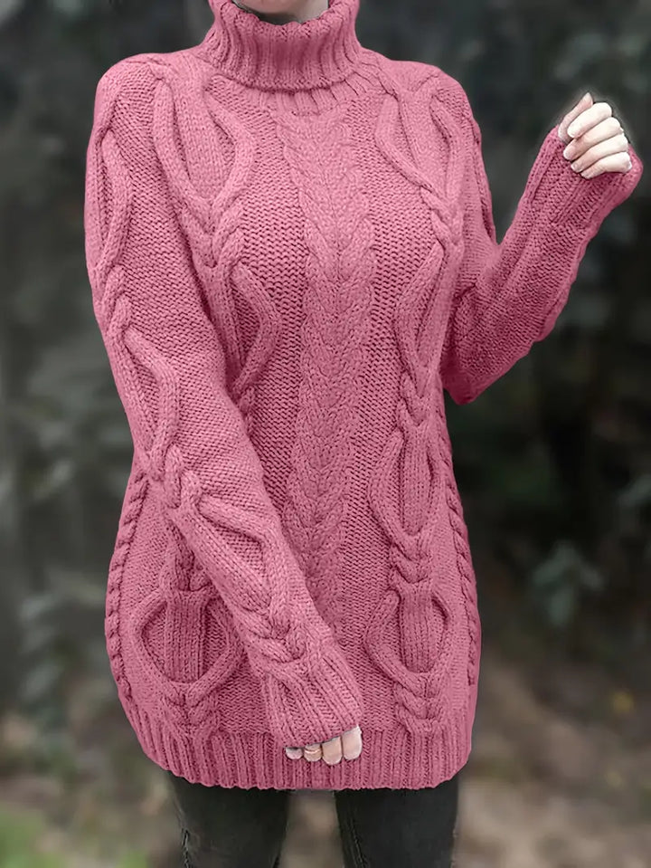 Deanna | Long Oversized Cable-Knit Turtleneck Sweater for Winter