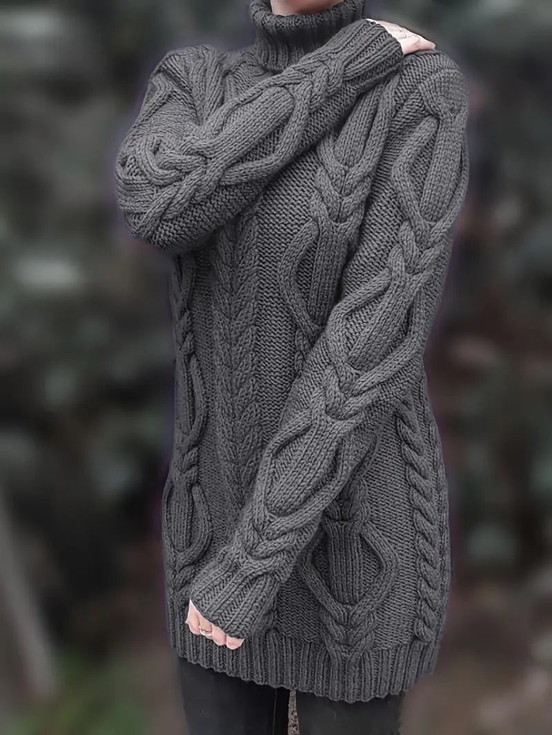 Deanna | Long Oversized Cable-Knit Turtleneck Sweater for Winter