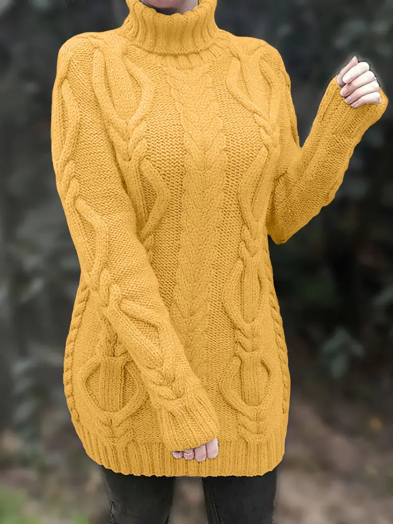 Deanna | Long Oversized Cable-Knit Turtleneck Sweater for Winter