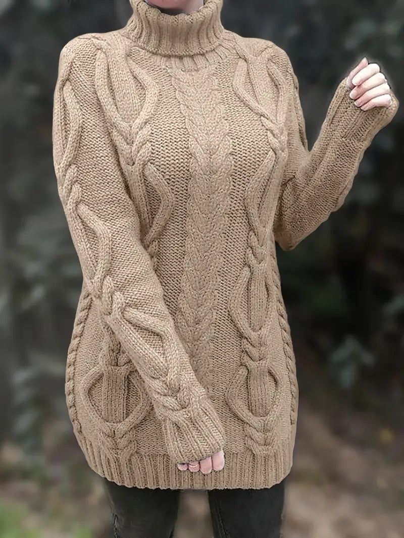 Deanna | Long Oversized Cable-Knit Turtleneck Sweater for Winter