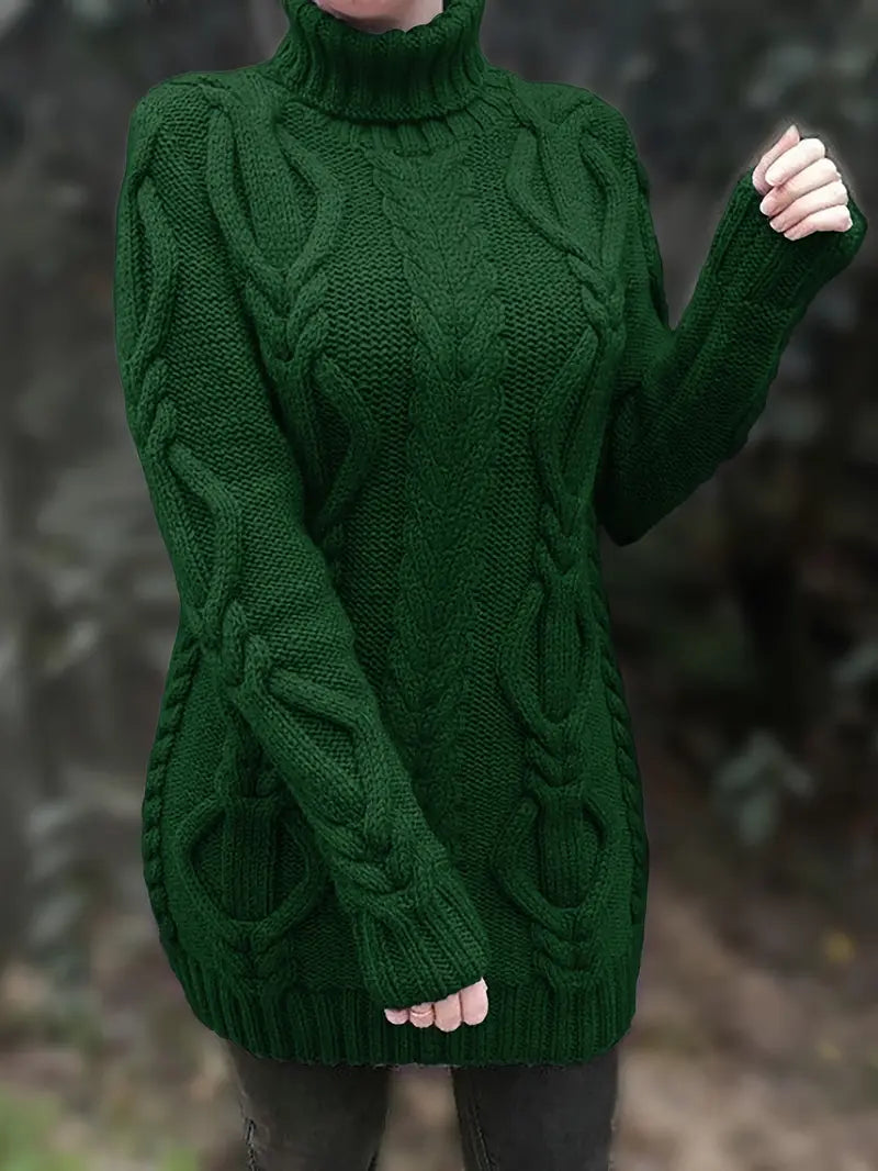 Deanna | Long Oversized Cable-Knit Turtleneck Sweater for Winter