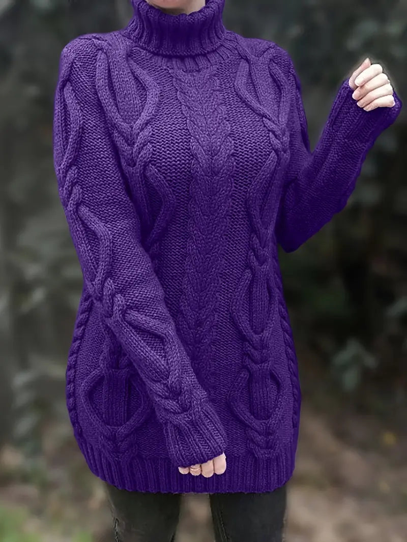 Deanna | Long Oversized Cable-Knit Turtleneck Sweater for Winter
