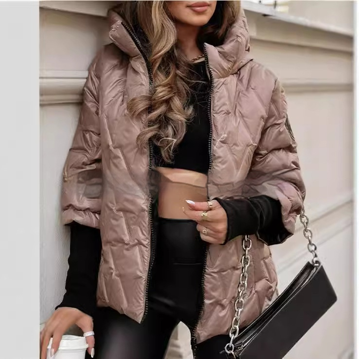 Emily | Glossy Contrast-Cuff Hooded Puffer Jacket