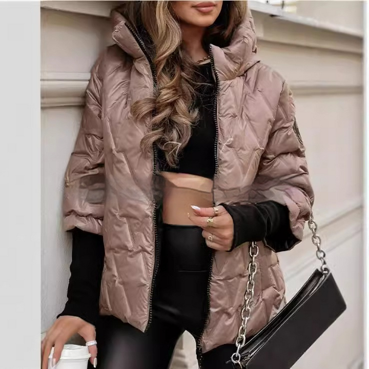 Emily | Glossy Contrast-Cuff Hooded Puffer Jacket
