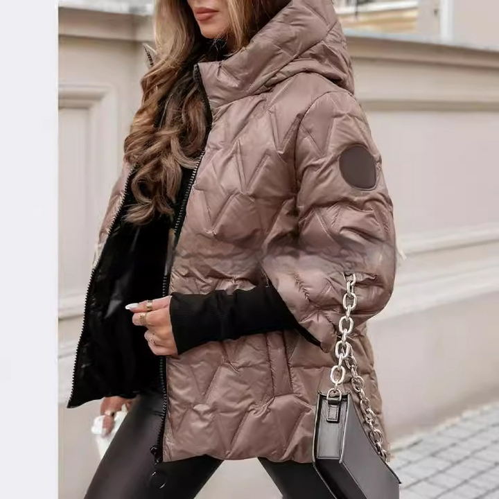 Emily | Glossy Contrast-Cuff Hooded Puffer Jacket