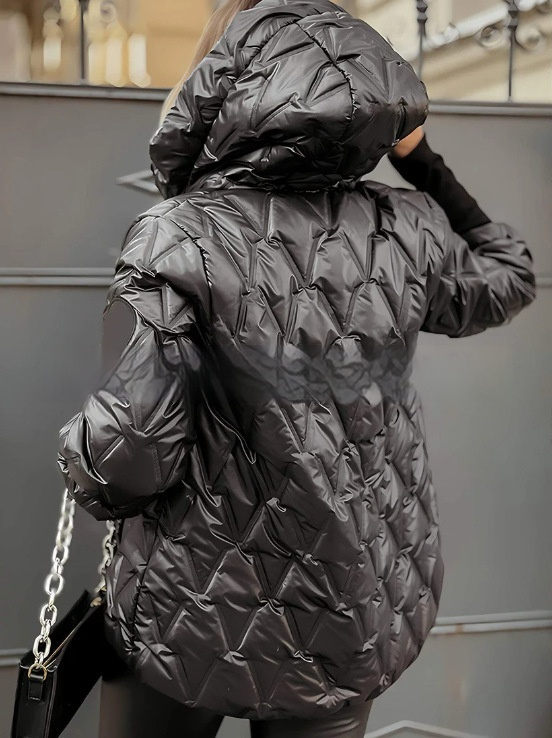 Emily | Glossy Contrast-Cuff Hooded Puffer Jacket